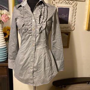 NWOT BLU IN GIRL RUFFLED BUTTON DOWN SHIRT SIZE M color gray Made in Italy